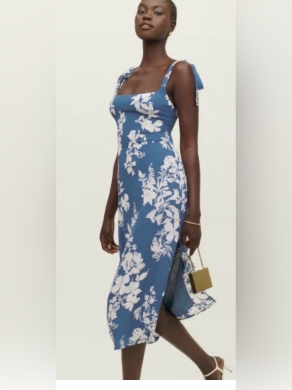 Reformation Blue Floral Tie-Strap Maxi Dress